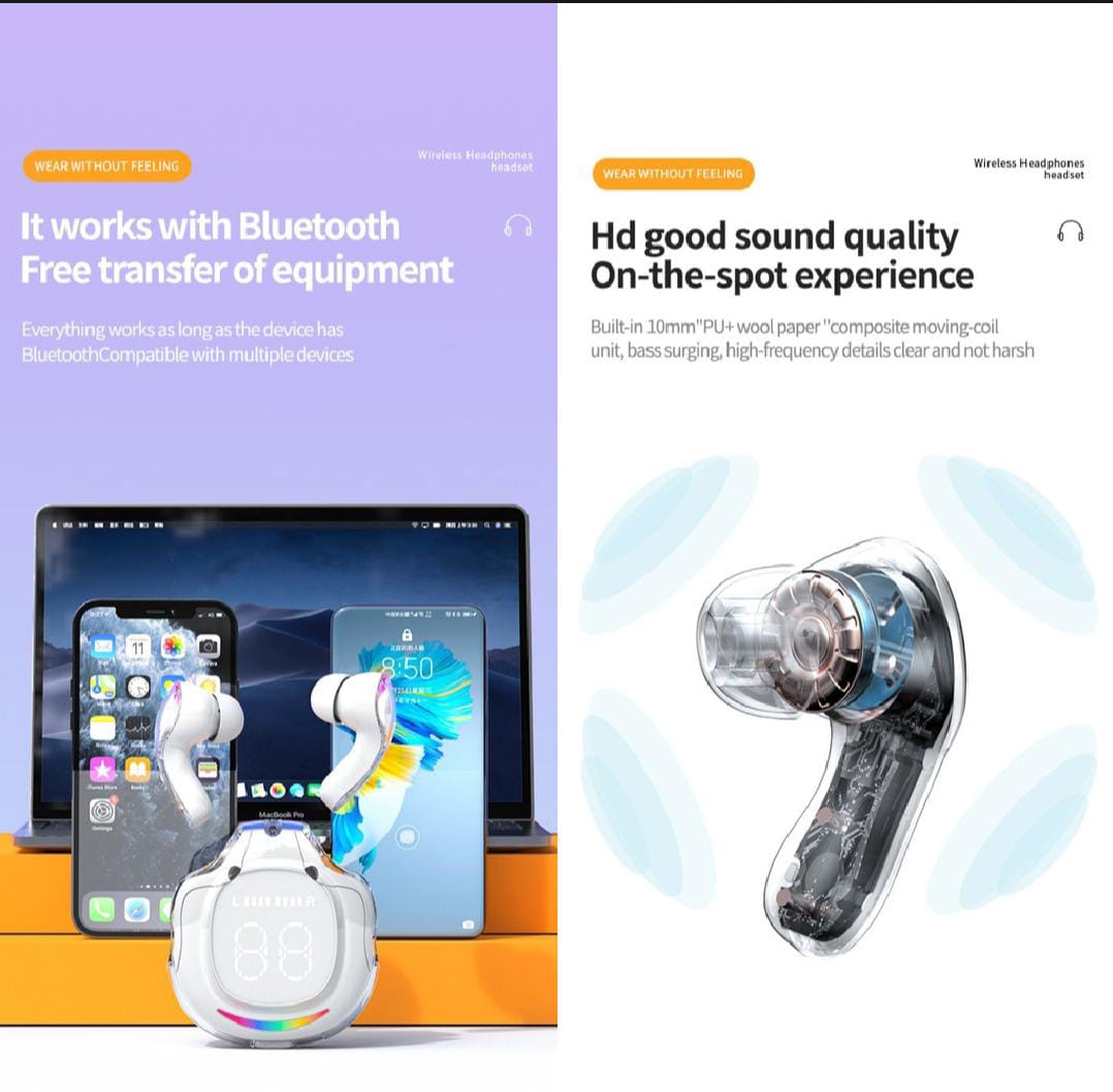 Air40 TWS Wireless Earbuds – Transparent Bluetooth 5.3 Earbuds